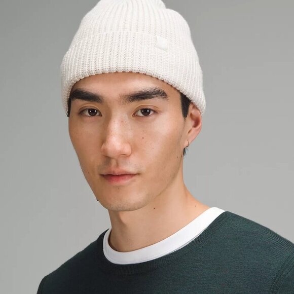 Unisex Close-Fit Wool-Blend Ribbed Knit Beanie - White - Picture 3 of 6